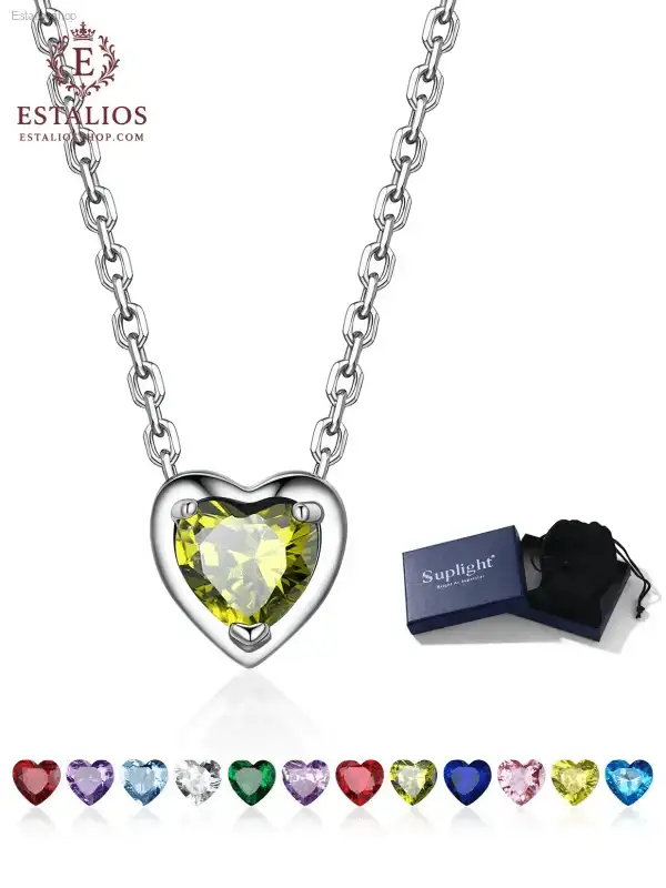 Elegant Sterling Silver Birthstone Heart Necklace for Women and Girls - EstaliosShop