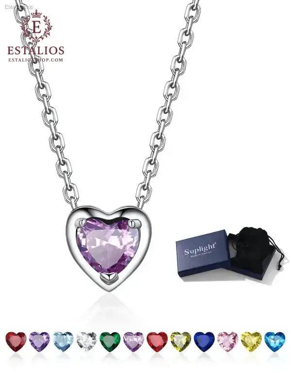 Elegant Sterling Silver Birthstone Heart Necklace for Women and Girls - EstaliosShop