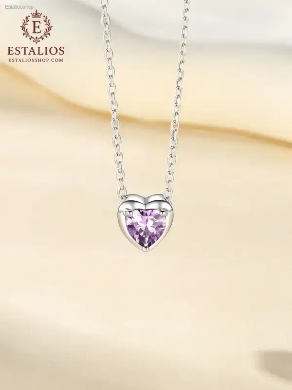 Elegant Sterling Silver Birthstone Heart Necklace for Women and Girls - EstaliosShop