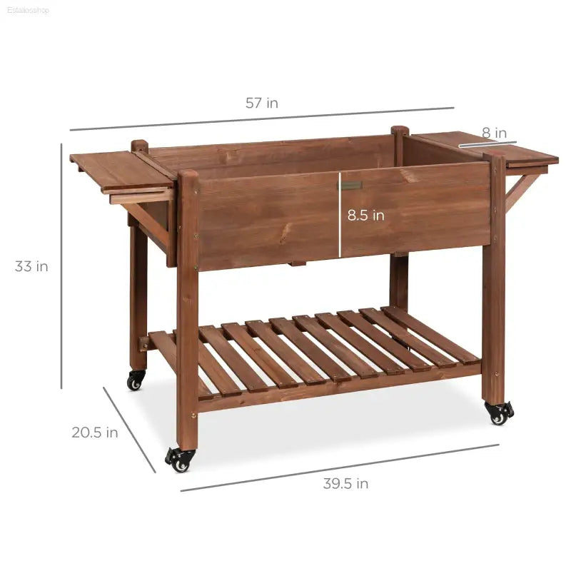 Elevate Your Gardening with the Best Choice Products Mobile Raised Garden Bed - 57"x20"x33" Wooden Planter Box with Convenient Folding Side Tables in Brown