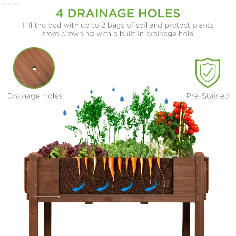 Elevate Your Gardening with the Best Choice Products Mobile Raised Garden Bed - 57"x20"x33" Wooden Planter Box with Convenient Folding Side Tables in Brown