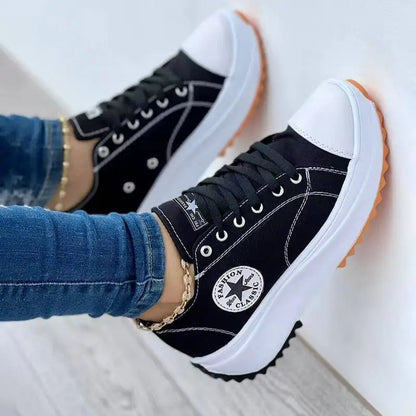 Black platform sneakers in Elevated Canvas Kicks for casual cool women, stylish and comfy