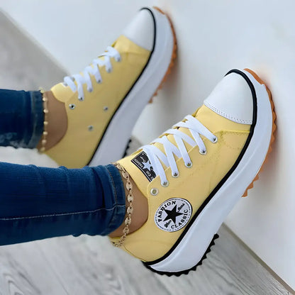 Yellow canvas platform sneakers perfect for casual cool women in trendy style