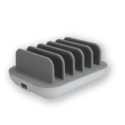 Gray and white Emerson 5-Port USB charging station with LED charging indicator