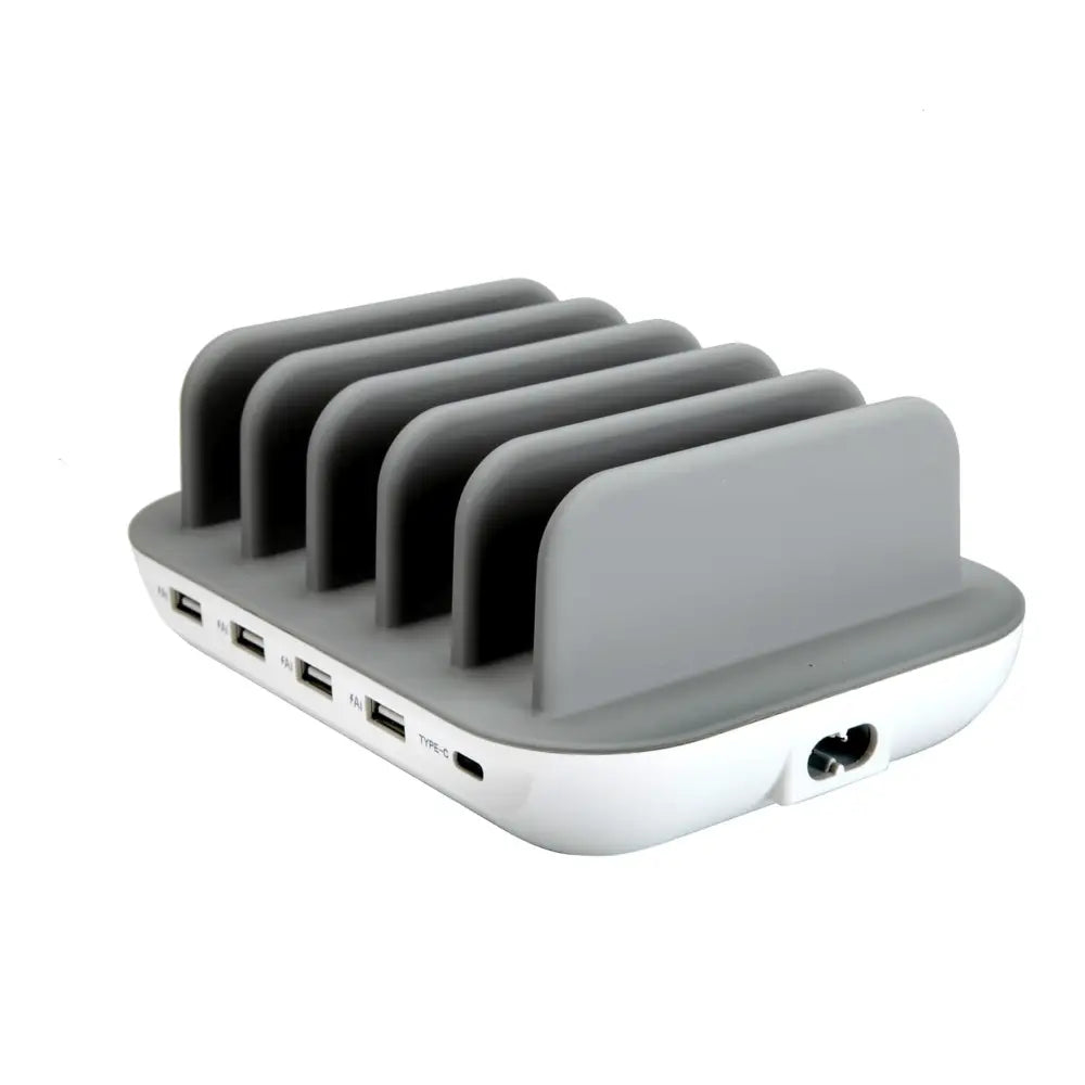 Multi-device charging station with dividers and LED charging indicator for Emerson 5-Port USB