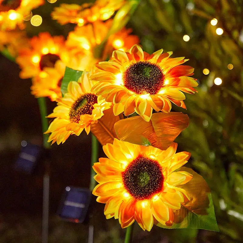 Solar Powered 1/3 Head Sunflower LED Lights for Outdoor Garden Decor - Waterproof String Lights for Weddings, Parties & Christmas