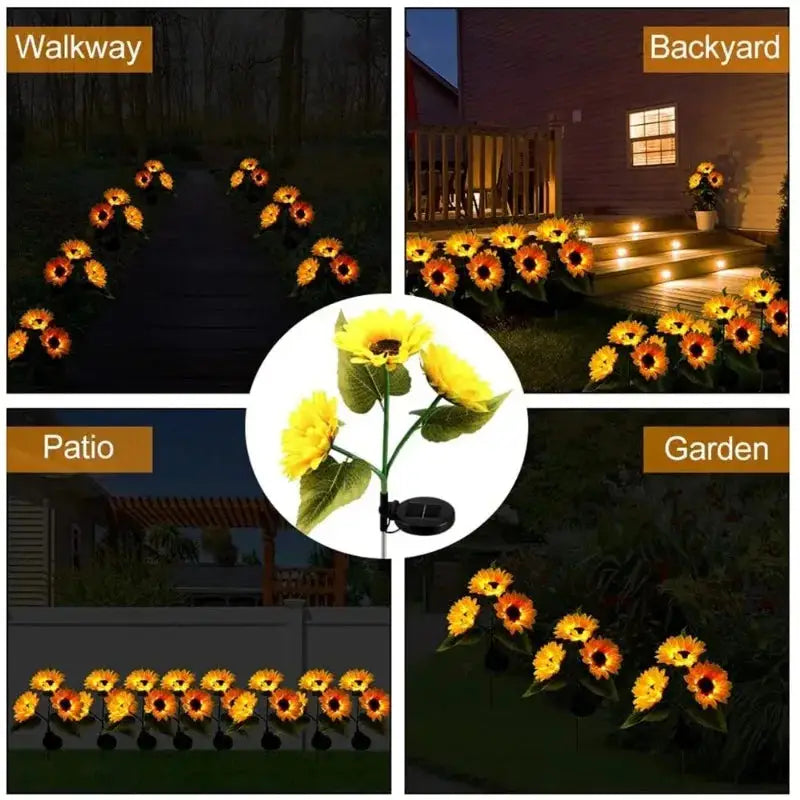 Solar Powered 1/3 Head Sunflower LED Lights for Outdoor Garden Decor - Waterproof String Lights for Weddings, Parties & Christmas