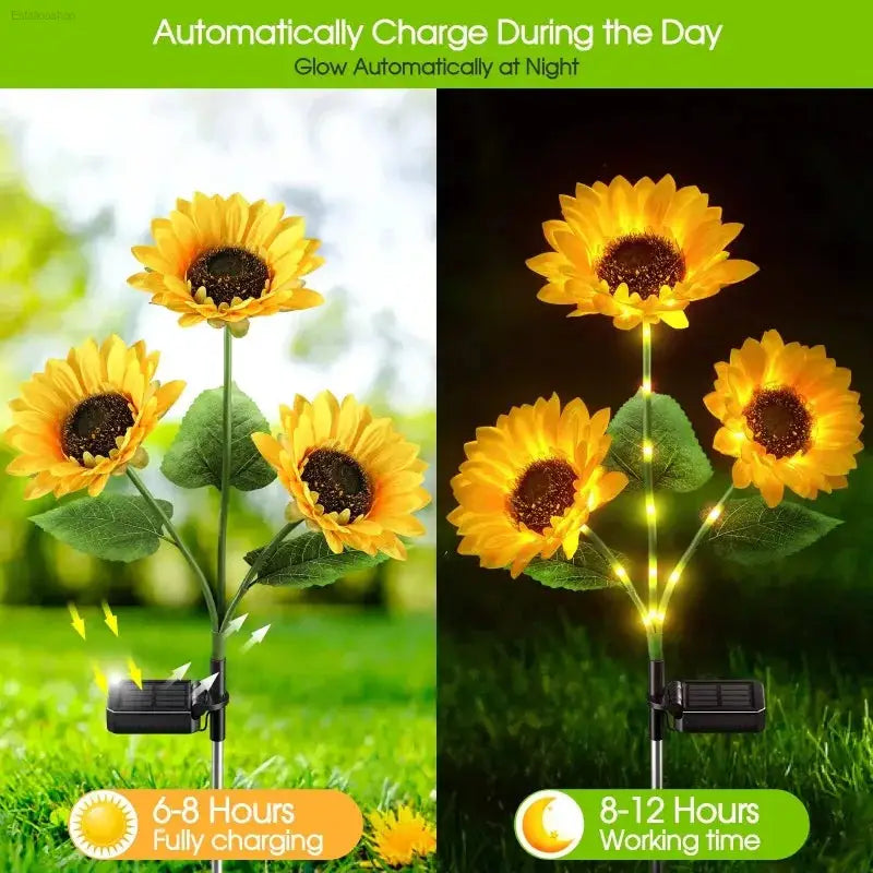 Solar Powered 1/3 Head Sunflower LED Lights for Outdoor Garden Decor - Waterproof String Lights for Weddings, Parties & Christmas