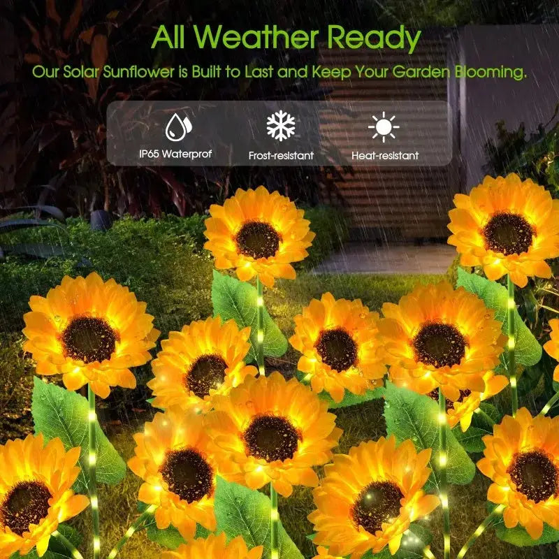 Solar Powered 1/3 Head Sunflower LED Lights for Outdoor Garden Decor - Waterproof String Lights for Weddings, Parties & Christmas