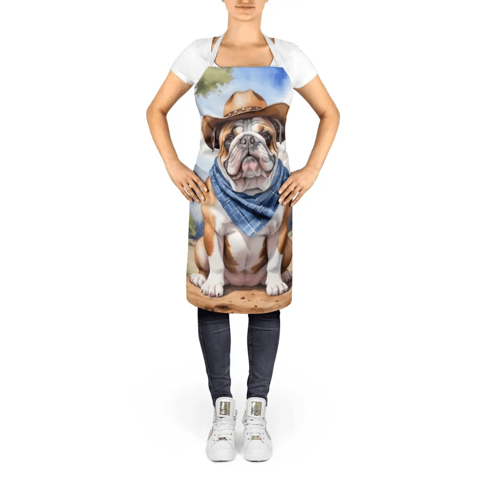 English Bulldog Cowboy Apron for Cooking and Crafts - Estalios