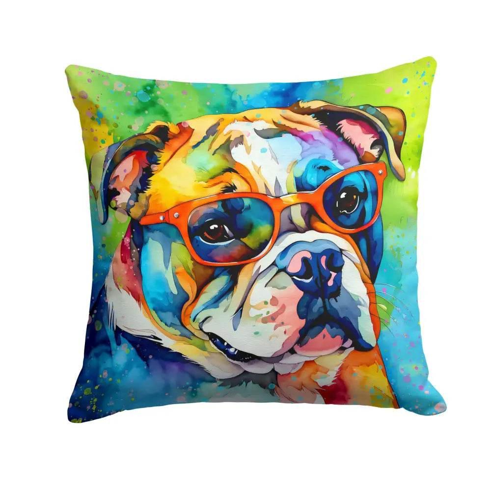English Bulldog Hippie Dawg Throw Pillow, Machine Washable - Estalios