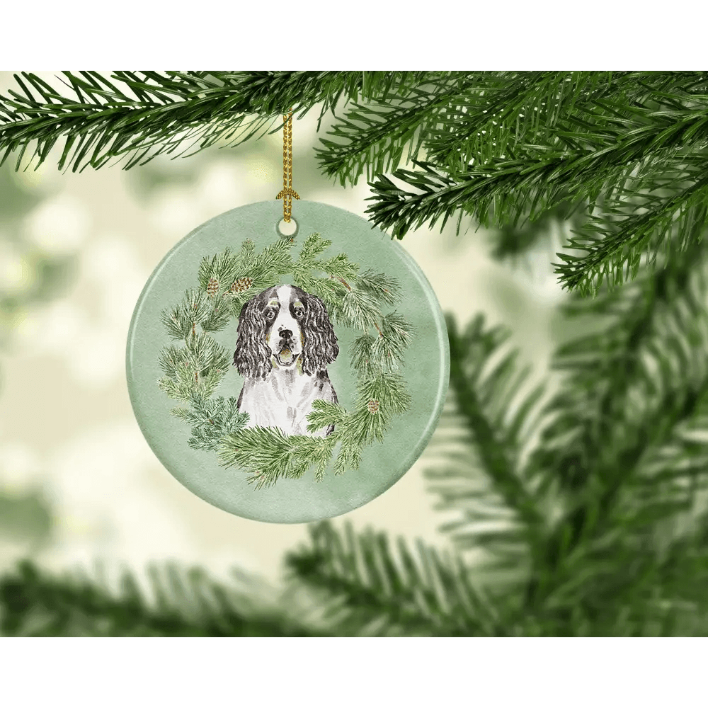 Doggone Delightful Christmas Ornament: English Springer Spaniel Joy! Introducing the Perfect Christmas Ornament for Dog Lovers! this Round White Ceramic Ornament Adds a Touch - Estalios