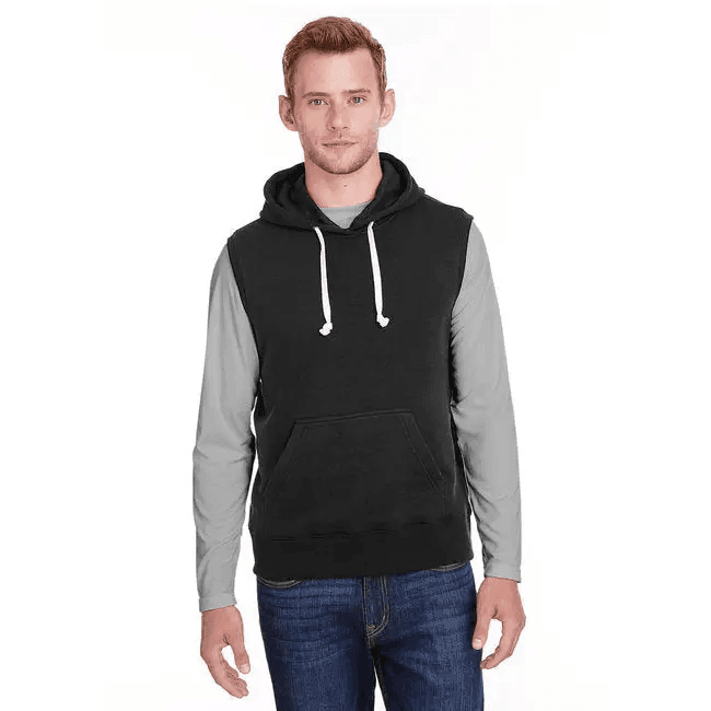 Comfortable Adult Triblend Fleece Sleeveless Hoodie - BLACK - S - Estalios
