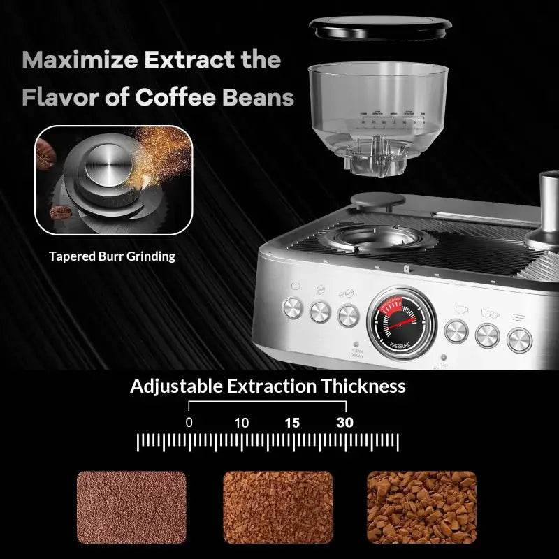 Espresso Coffee Maker With Grinder And Milk Frother - Estalios