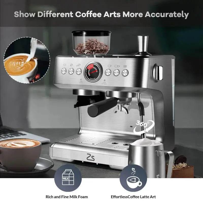 Espresso Coffee Maker With Grinder And Milk Frother - Estalios