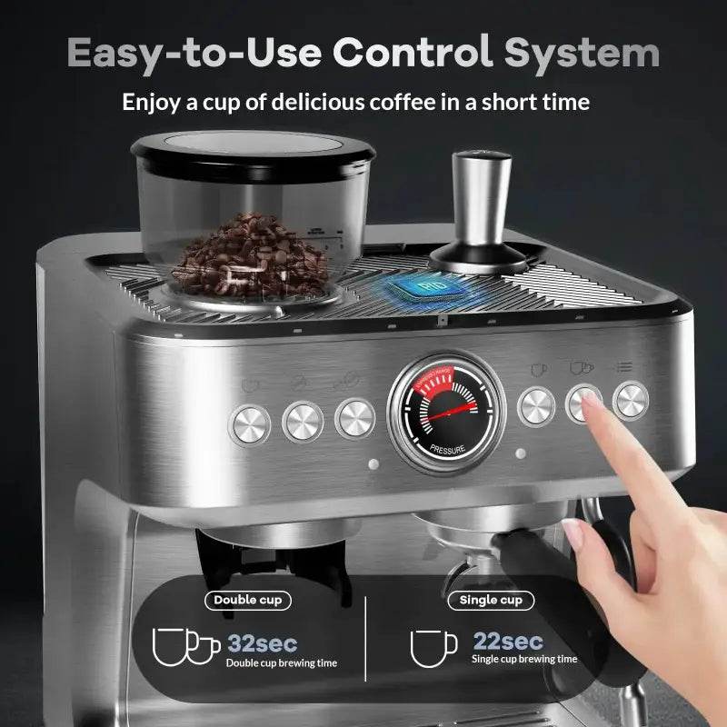 Espresso Coffee Maker With Grinder And Milk Frother - Estalios