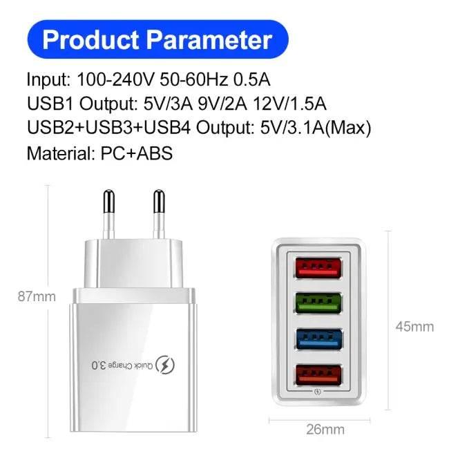 EU/US Plug 3A Multi-Port USB Charger – Fast Charging for Phones & Tablets - Estalios