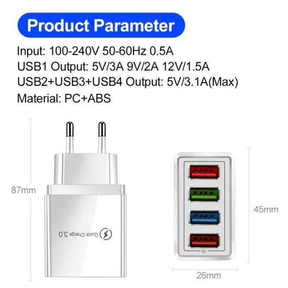 EU/US Plug 3A Multi-Port USB Charger – Fast Charging for Phones & Tablets - Estalios