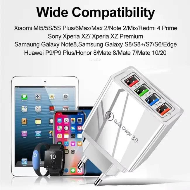 EU/US Plug 3A Multi-Port USB Charger – Fast Charging for Phones & Tablets - Estalios