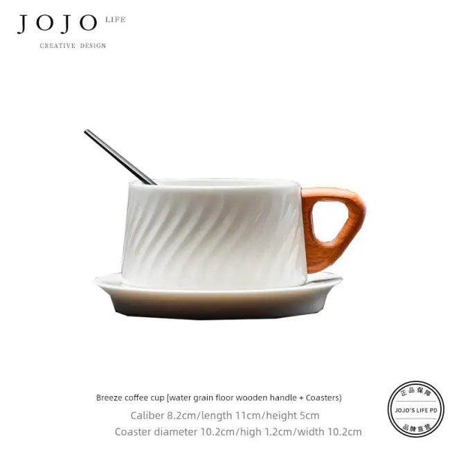 Sleek Ceramic Coffee Cup Set with Wooden Handle for Elegance - Estalios