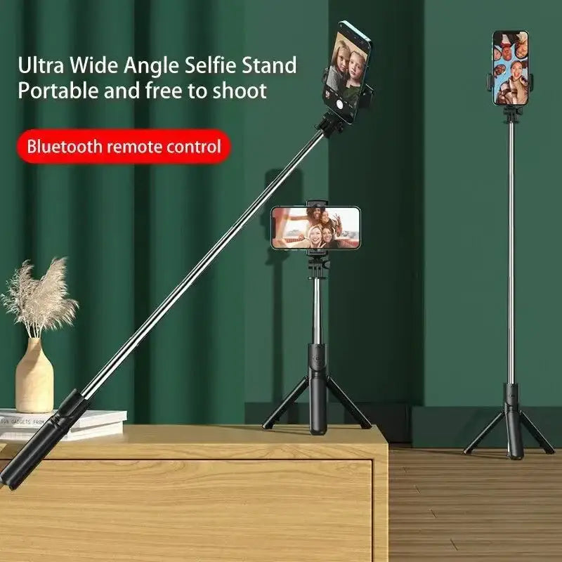 Extendable monopod with tripod base for easy Bluetooth wireless selfies and mini photo fun