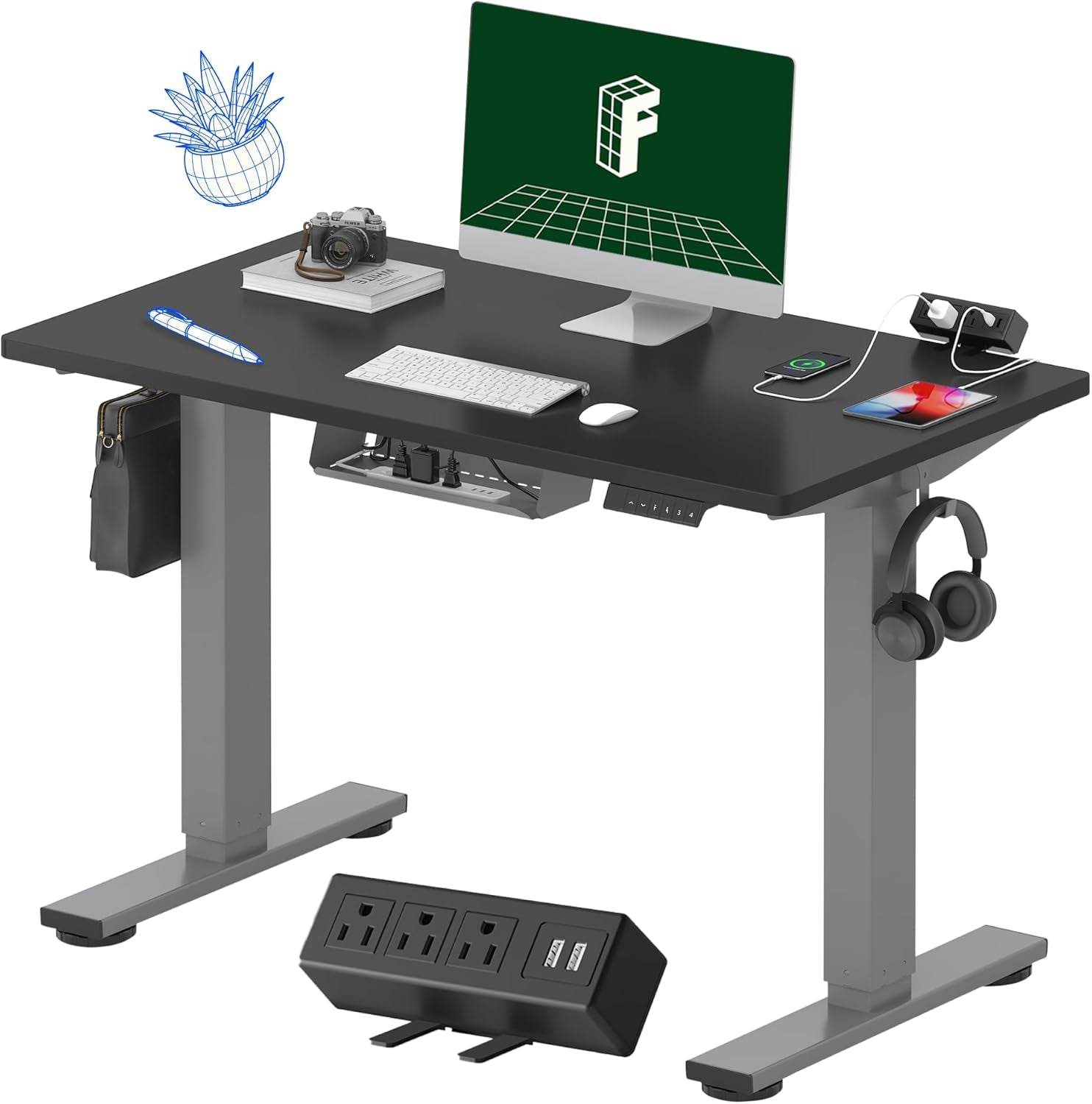 EN2 Height Adjustable Electric Standing Desk with Power Strip - Estalios