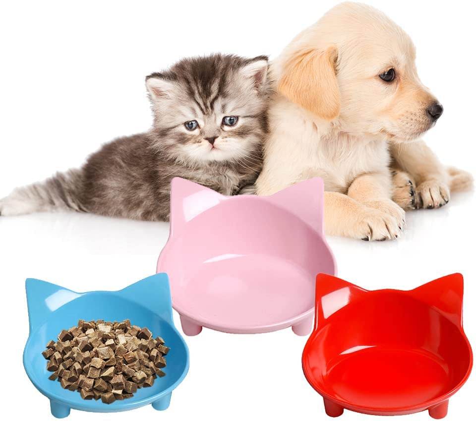 Non Slip Set of Cat and Dog Bowls to Relieve Whisker Fatigue - Estalios