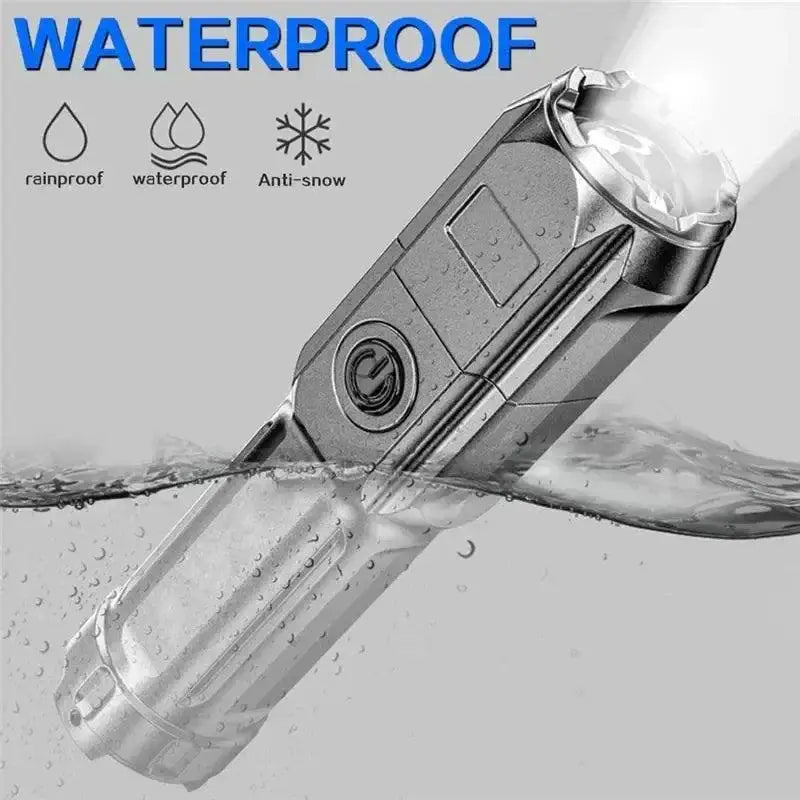 Waterproof F15-T Black Portable LED Flashlight with strong light focusing features