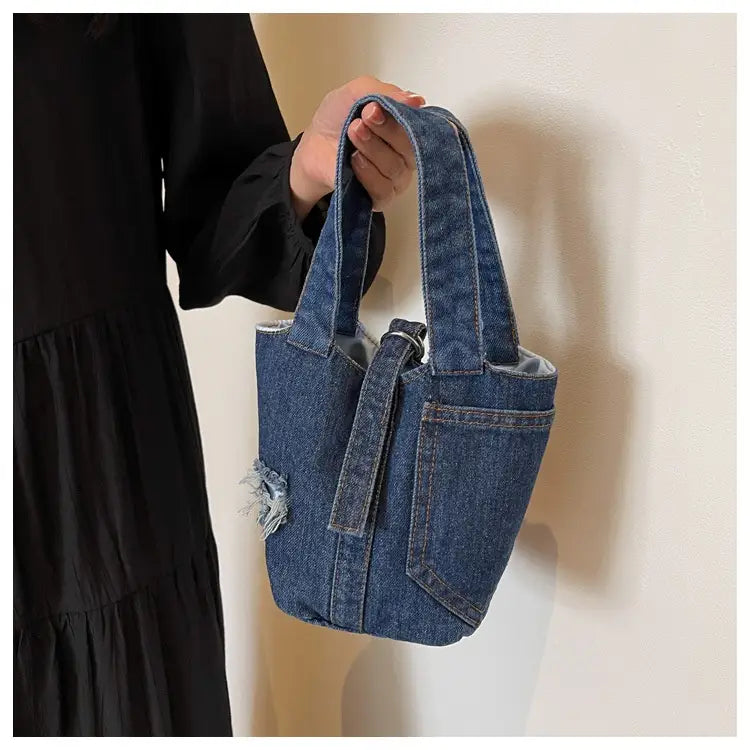 Lady’s Fashion Denim Portable Bucket Bag