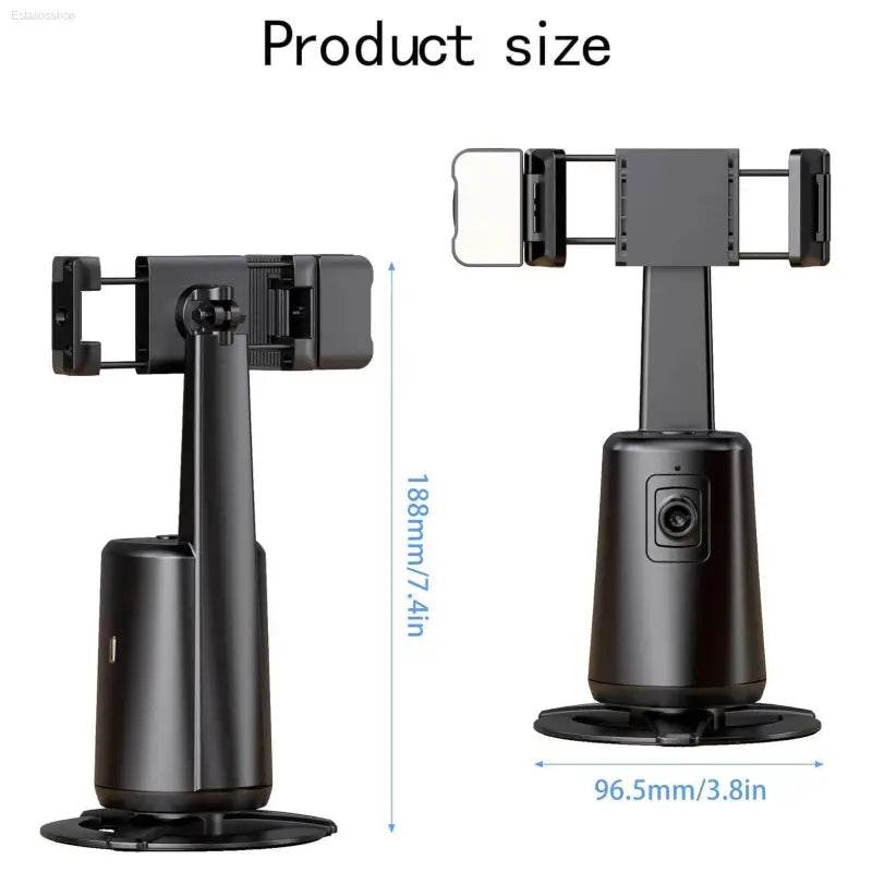 Black phone holder with dimensions.