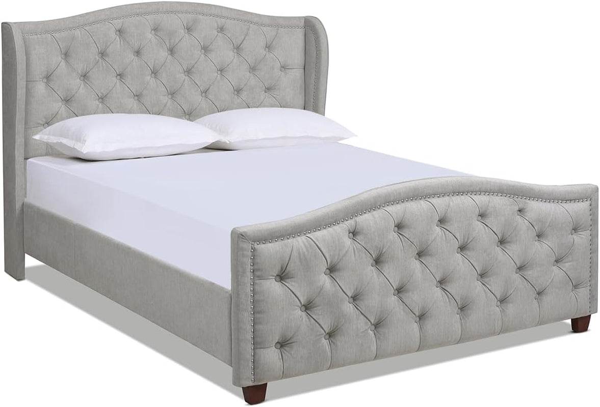 Marcella Upholstered Shelter Headboard Bed Set, Queen Size - Estalios