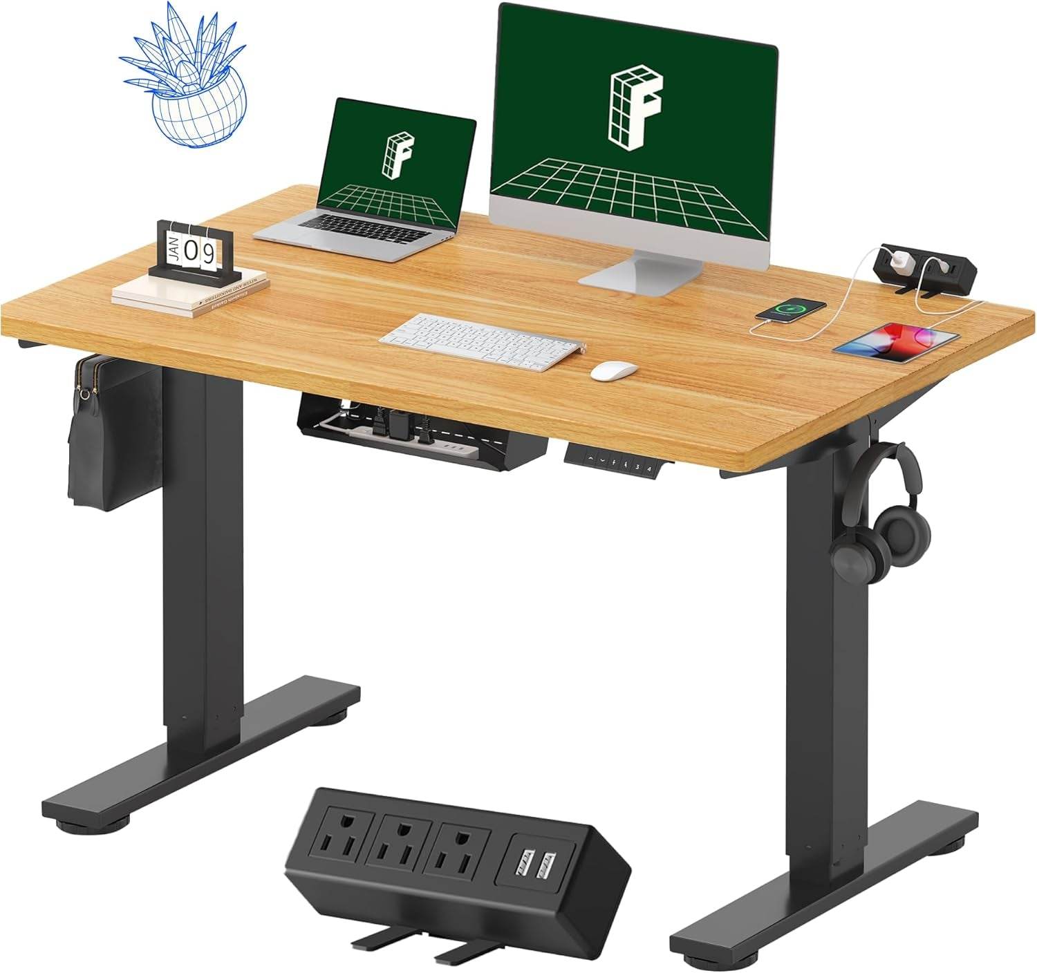 EN2 Height Adjustable Electric Standing Desk with Power Strip - Estalios