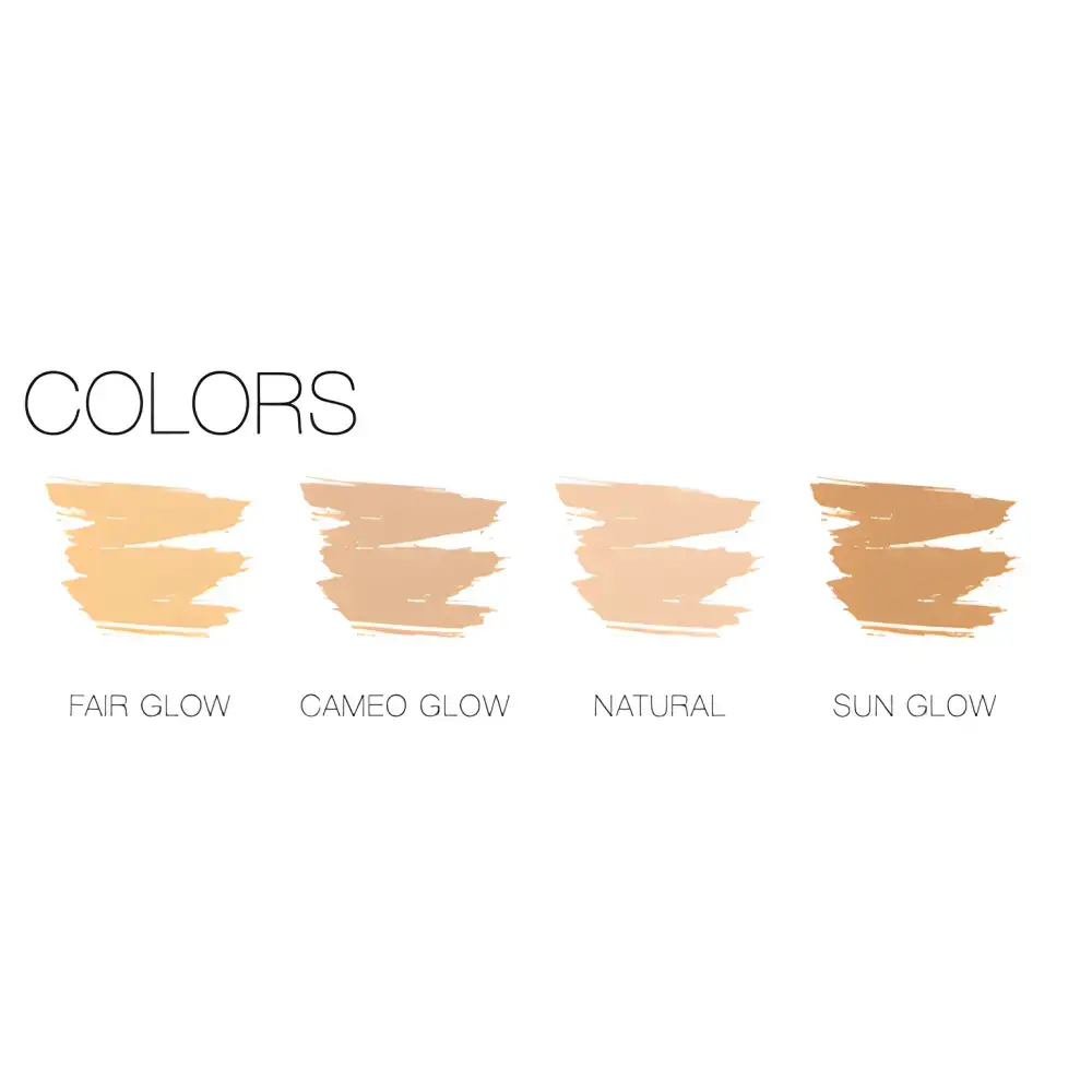 Fair Glow Tinted Moisturizer swatches showing foundation color options for a radiant look