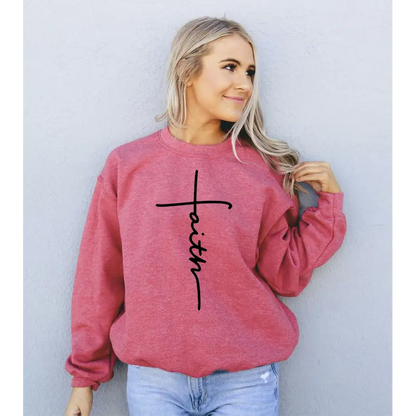 Pink Faith Sweatshirt featuring a stylish cross design, perfect with military green sold