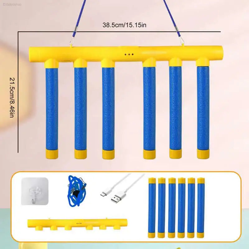 Blue and yellow hanging toy.