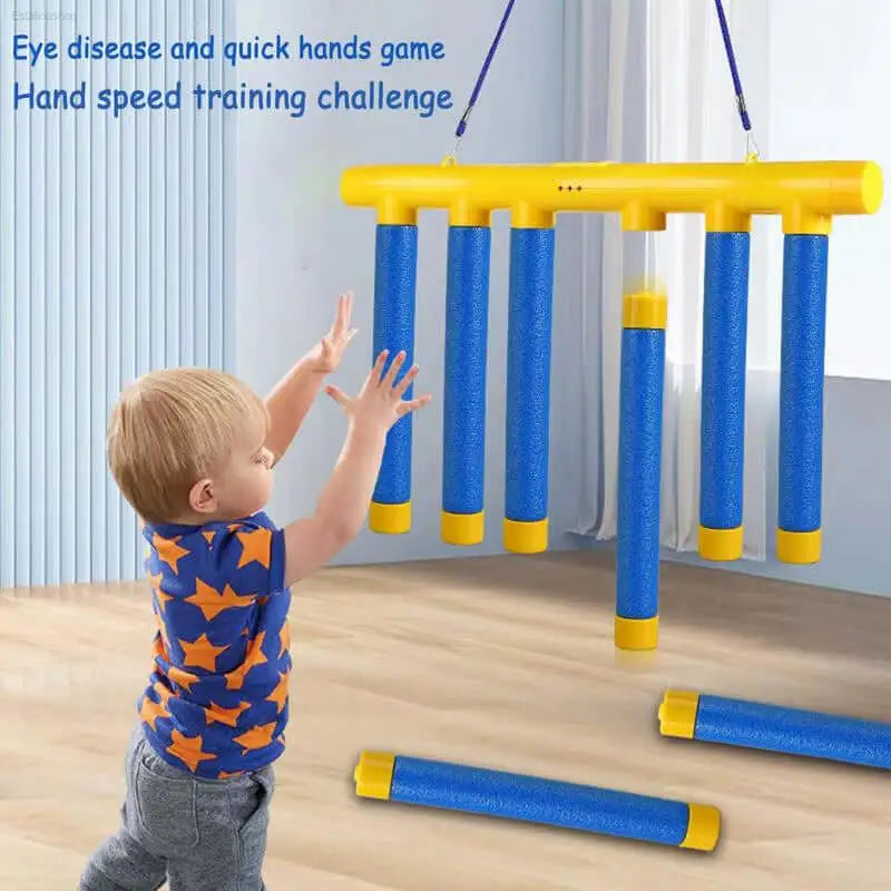Hanging blue and yellow toy.