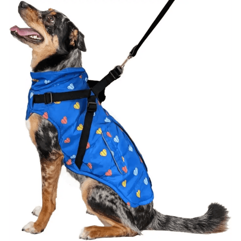 Fashion Pet Puffy Heart Harness Coat Blue for Large Dogs - Estalios
