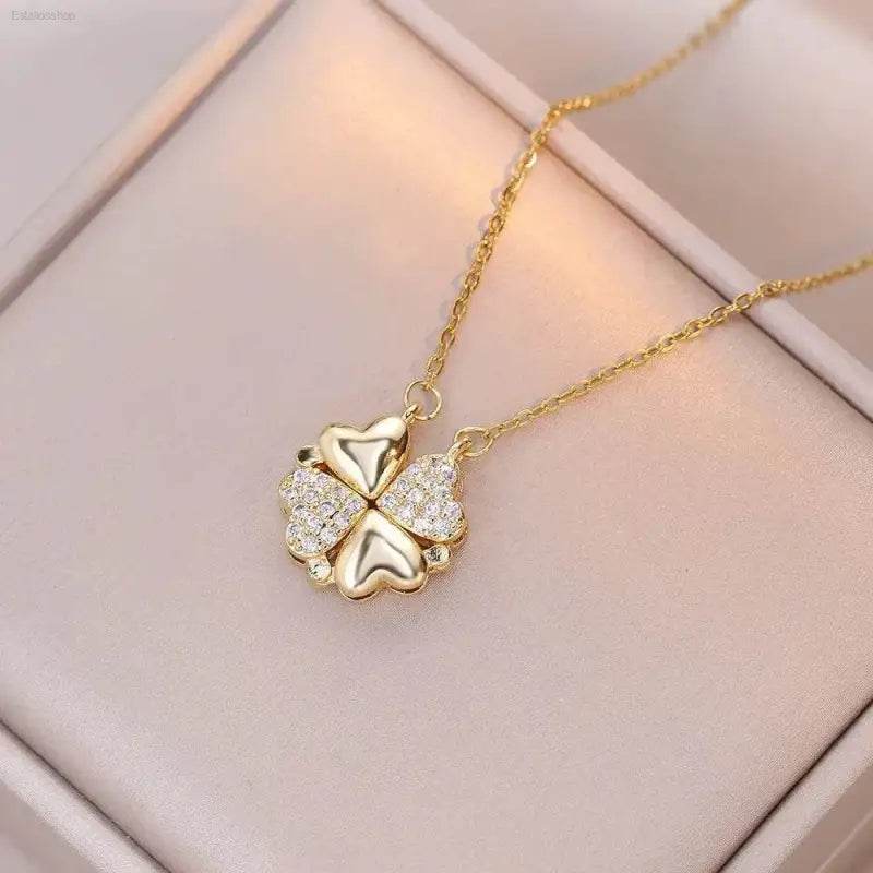 Fashion Retro Clover Heart Pendant Necklace for Women - Estalios
