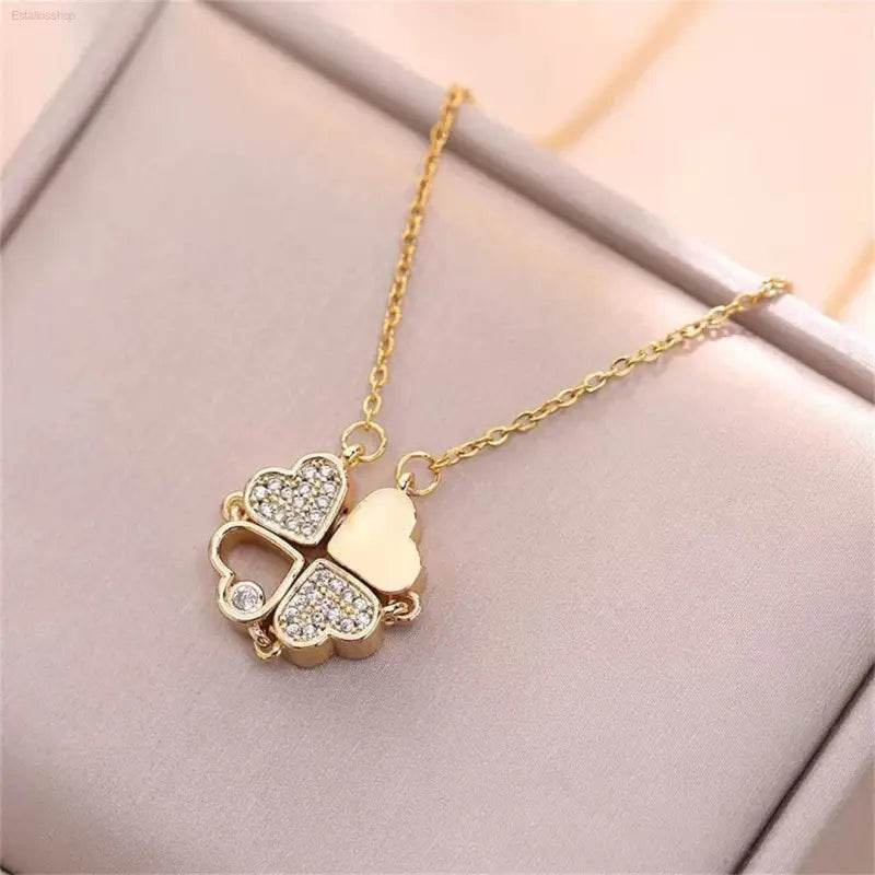 Fashion Retro Clover Heart Pendant Necklace for Women - Estalios