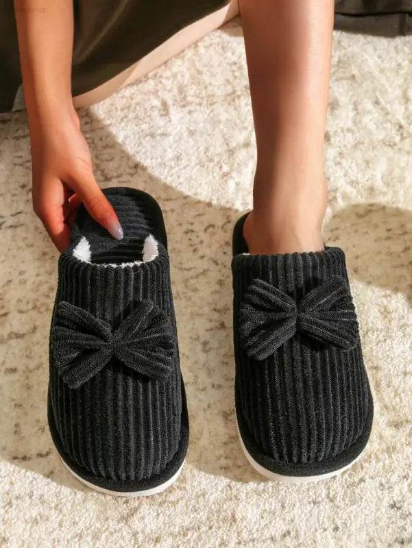 Fashion Women's Bow Slippers Lightweight Comfortable Warm Home - Estalios