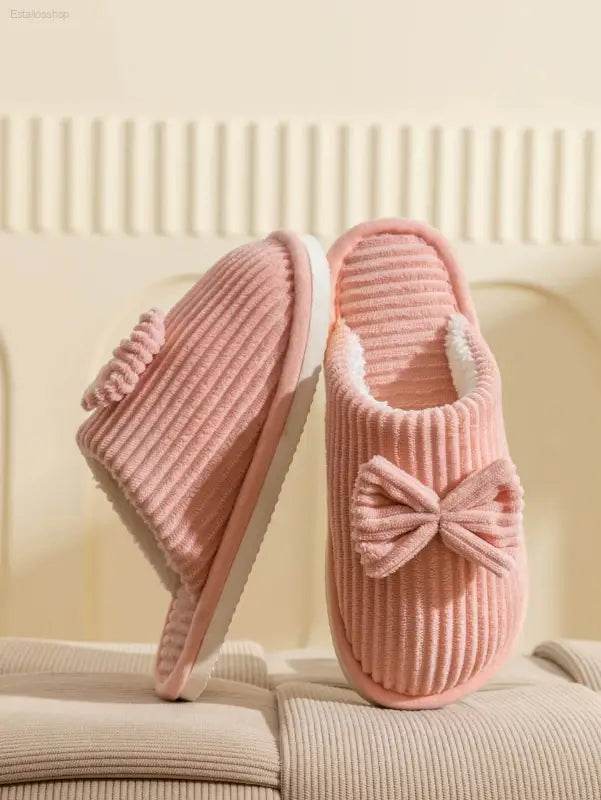 Fashion Women's Bow Slippers Lightweight Comfortable Warm Home - Estalios