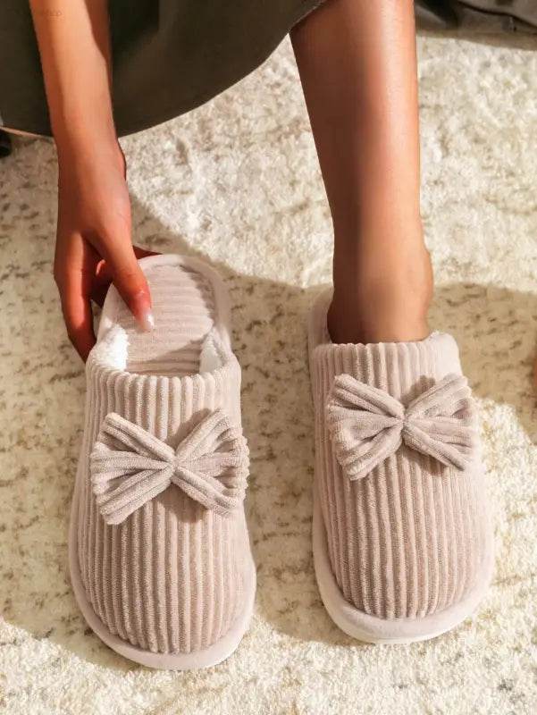 Fashion Women's Bow Slippers Lightweight Comfortable Warm Home - Estalios