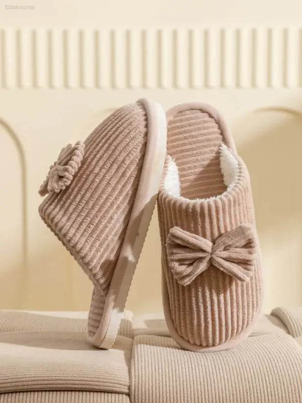 Fashion Women's Bow Slippers Lightweight Comfortable Warm Home - Estalios