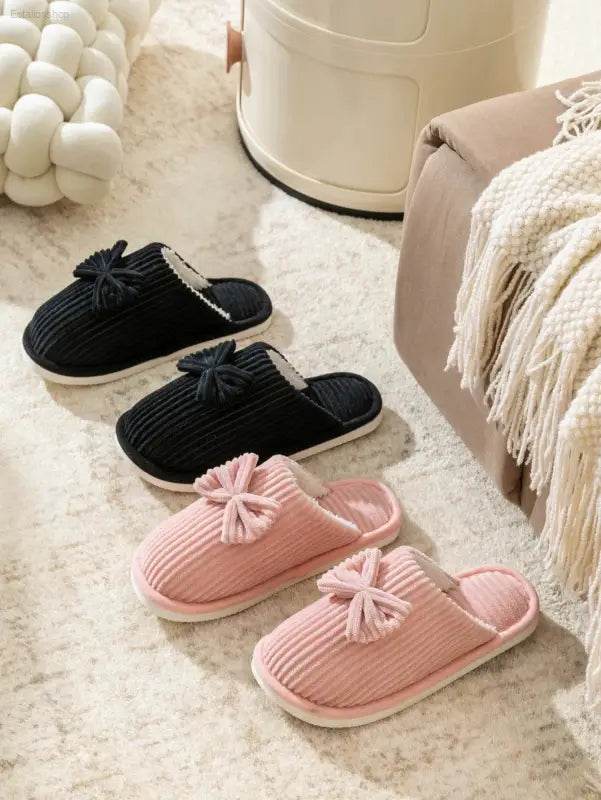 Fashion Women's Bow Slippers Lightweight Comfortable Warm Home - Estalios