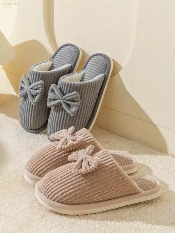 Fashion Women's Bow Slippers Lightweight Comfortable Warm Home - Estalios