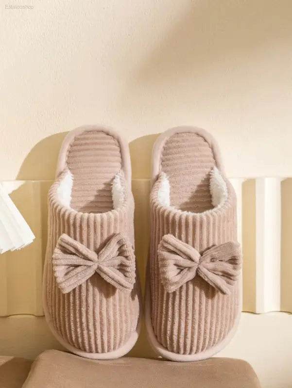 Fashion Women's Bow Slippers Lightweight Comfortable Warm Home - Estalios