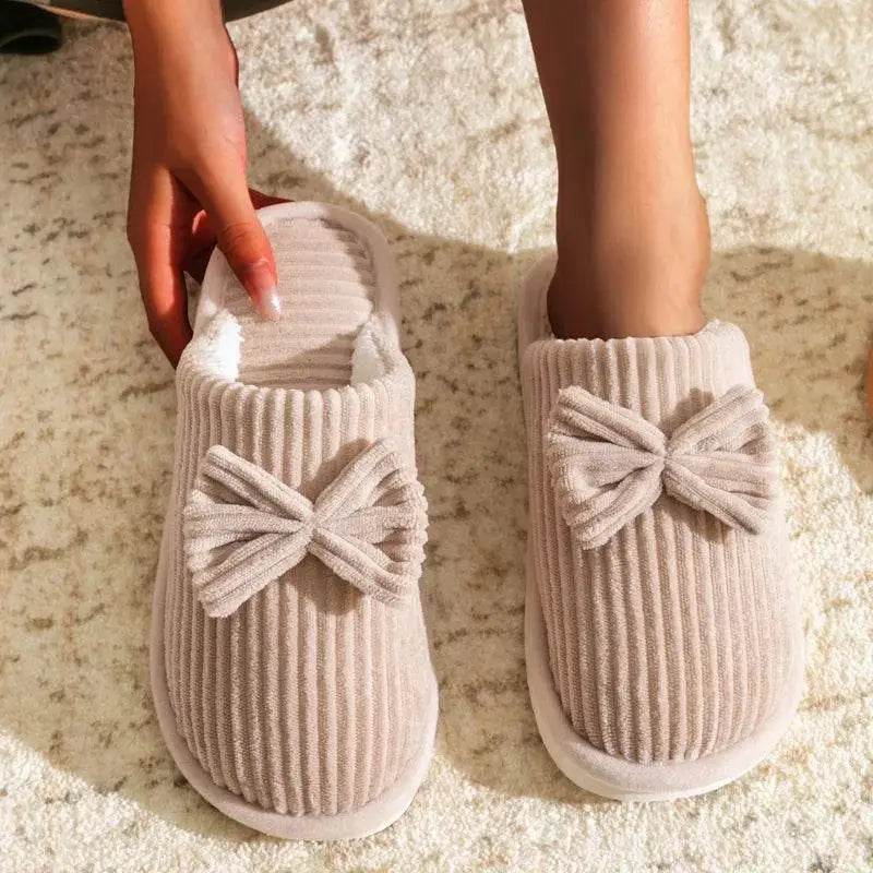 Fashion Women's Bow Slippers Lightweight Comfortable Warm Home - Estalios