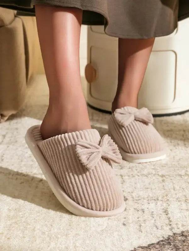 Fashion Women's Bow Slippers Lightweight Comfortable Warm Home - Estalios