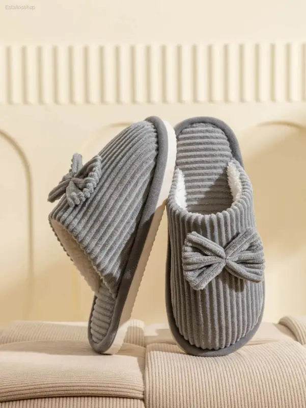 Fashion Women's Bow Slippers Lightweight Comfortable Warm Home - Estalios