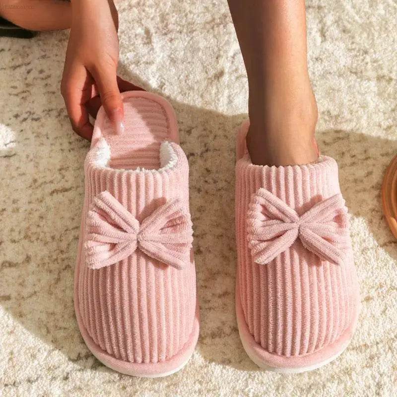 Fashion Women's Bow Slippers Lightweight Comfortable Warm Home - Estalios